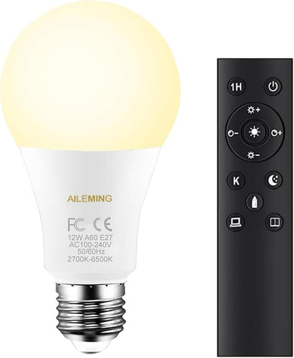 LED Bulb with a 2.4GHz Remote Control, A19 12W Color Changing Smart Light Bulb for Lamp, Bedroom, Mood Soothing,12W 1000lm,100W Equivalent,Dimmable 1% to 100% 2700-6500K,1 Bulb & Remote