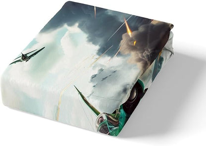 War Theme Kids Fitted Sheet Full Size,Warplane Aviation Aircraft Tank Bedding Set,Boys Men Room Decor,Army Airplanes Tanks Bed Cover,Green Brown Bed Sheet,2 Pillowcases