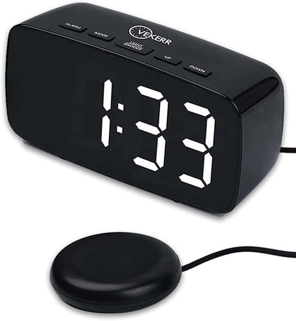 Loud Alarm Clock with Bed Shaker, Vibrating Alarm Clock for Heavy Sleepers, Multifunctional Digital Alarm Clock, Deaf and Hard of Hearing, Full Range Dimmer and Battery Backup (Black, 1)