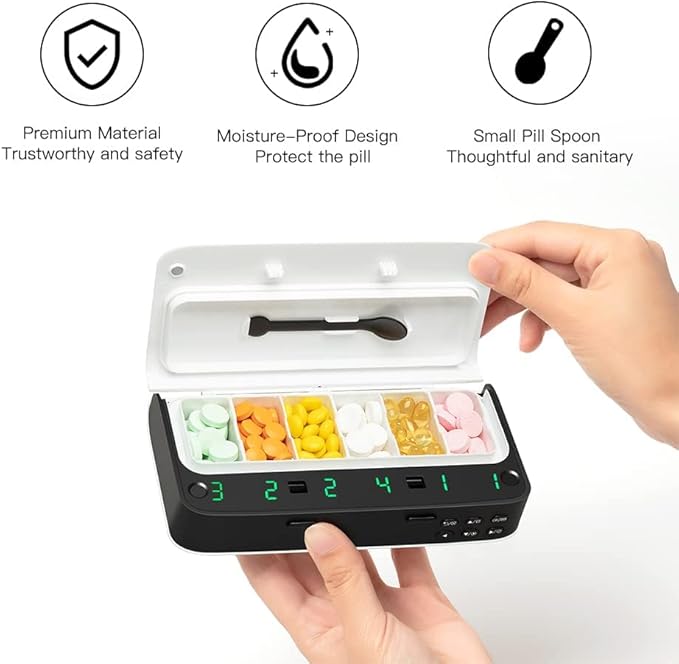 VODESON Weekly (7days) Travel Pill Organizer,Smart Remind Pill Box with Alarm,Medicine Dispenser Portable Travel Pill Case for Vitamins/Fish Oil/Supplements/Pills Home Pill Reminder