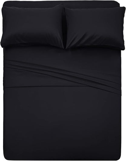 4 Piece Bed Sheet Set (Queen,Black) 1 Flat Sheet,1 Fitted Sheet and 2 Pillow Cases,Brushed Microfiber Luxury Bedding with Deep Pockets