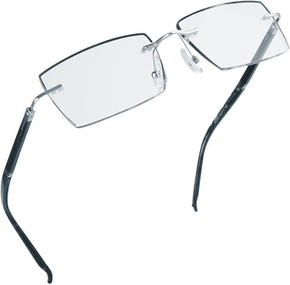 LifeArt Blue Light Blocking Glasses,Computer Reading Glasses,Rimless Frame Tinted Lens with Diamond,Stylish for Men (+1.50 Magnification)