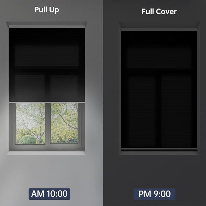 Cellular Shades Light Filtering Honeycomb Blinds for Indoor Windows, Cordless Cellular Shades 1.5 inch Cell Pleated for Bedroom Home Office, Custom Size, Half Shading Midnight Spark