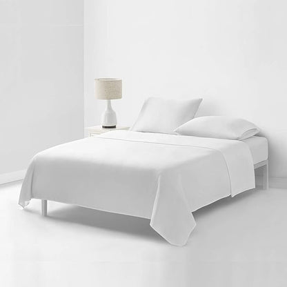YnM Bed Sheet Set with 100 Percent Cotton, 400TC Fabric with 2 Pillowcases and Flat Sheet, Deep Pocket Fit 19'', Silky-Soft & Sweat Wicking, 4 Piece (Ca King, White)