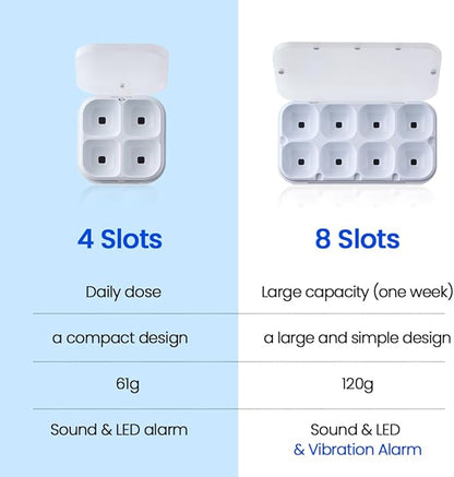 DEFI Smart Pillbox, Large, 8 Slots, Pill Organizer, Portable, Bluetooth, Easy to use, selfcare, with Alarm, Sound & Light, Daily, Compact Medicine Holder for Vitamins, Supplements, Free Reminder app.