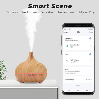 WiFi+Bluetooth Smart Essential Oil Diffuser Compatible with Alexa, Ultrasonic Aromatherapy Diffuser & Mist Humidifier with Voice & APP Remote Control, Schedule & Timer,RGB Light (EU)