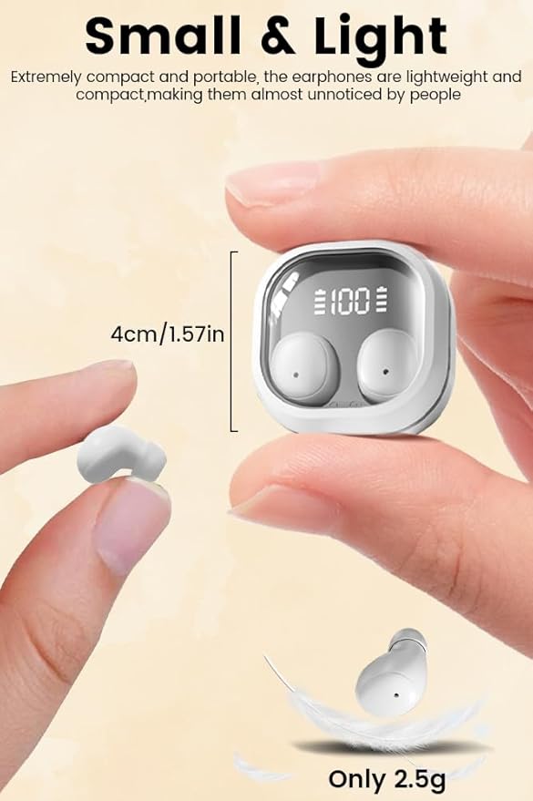 Invisible Mini Sleep Earbuds Wireless Bluetooth, Ultra-Light Comfort Fit Sleep Headphones for Side Sleepers, Soft in-Ear Ear Plugs for Sleeping Small Ears Gym-White