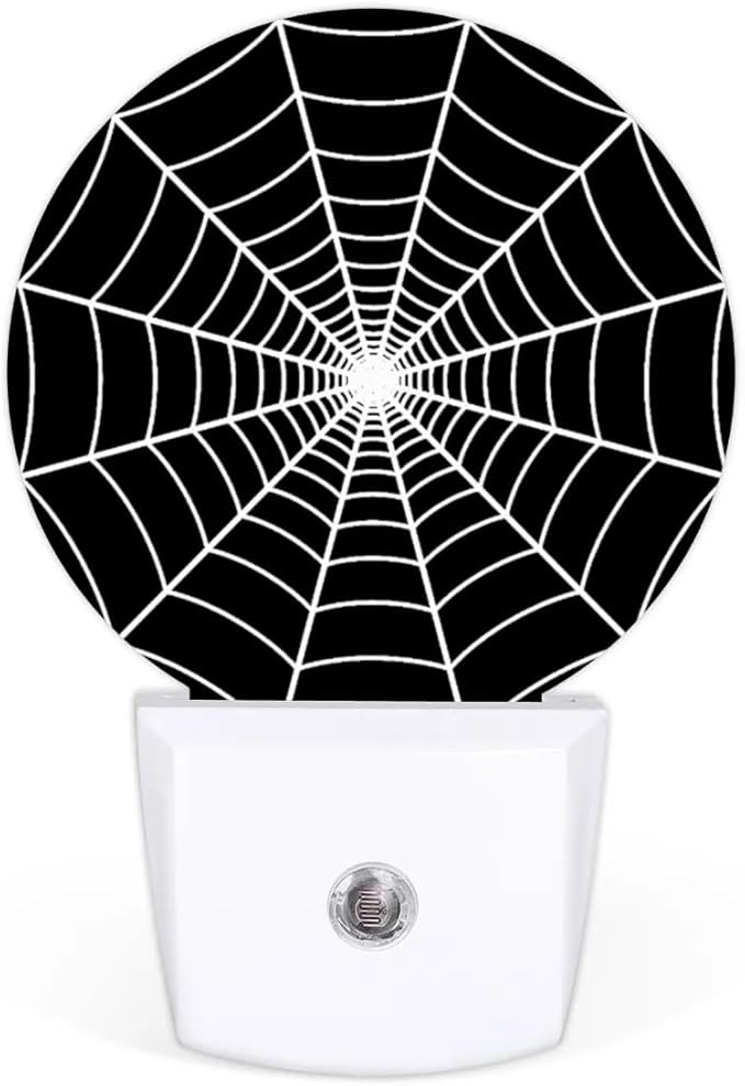 Black Spider Web Plug-in Led Night Light with Auto Dusk to Dawn Sensor for Boys Girls Room Decor, Wall Lamp Nightlights for Hallway,Bedroom, Kids Room, Kitchen, Stairway, (0.5W, 2 Pack)
