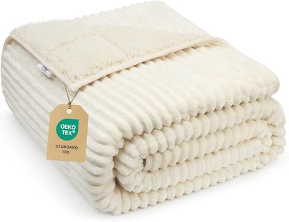 CYK Weighted Blanket Adults 20 Pounds Queen Size 60"x80" - Dual-Sided Fleece & Sherpa Blanket - Heavy Plush Flannel Winter Warm Blanket for Bed and Couch