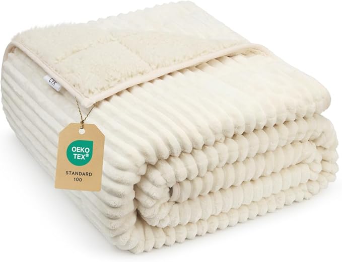 CYK Weighted Blanket 15 lbs for Adults Queen Size 60"x80" - Dual-Sided Fleece & Sherpa Blanket - Heavy Plush Flannel Winter Warm Blanket for Bed and Couch