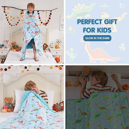yescool Weighted Blanket 7 Pounds Weighted Lap Blanket, Glow in The Dark Dinosaur Heavy Blanket for Sleeping, Warm Minky Weighted Throw Blanket Gift for 60-80lbs, 40"x60"