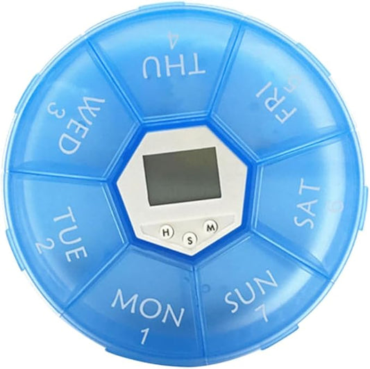 SAFIGLE Compartment Pill Dispenser Alarm Clock Portable Electronic Medication Reminder for Daily Use Easy Read Labels Suitable for Patients and Caregivers