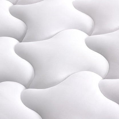 SLEEP ZONE Cooling Mattress Topper Queen Mattress Pad, Quilted Fitted Mattress Cover, Machine Washable, Soft Fluffy Down Alternative, Deep Pocket 8~21 inch (White, Queen)
