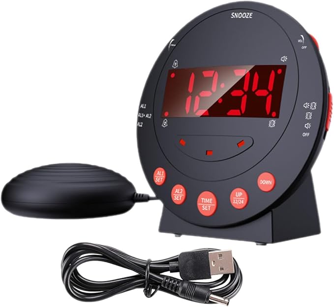 Homoyoyo Vibrating Alarm Clock for Heavy Sleepers and Deaf-Mute with Loud Bed Shaker Digital Dual Alarm Clock for Hearing Impaired 3pcs Set (no Batteries Included)