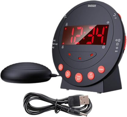 Homoyoyo Vibrating Alarm Clock for Heavy Sleepers and Deaf-Mute with Loud Bed Shaker Digital Dual Alarm Clock for Hearing Impaired 3pcs Set (no Batteries Included)