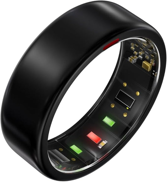 Ring OnePlus - Ultra-Thin Titanium Smart Ring - 7 Days Battery Life - Fitness/SPO₂/Stress/HR/Sleep Skin Temperature Tracker - No App Fee - iOS&Android Compatible (Black,Size 9)