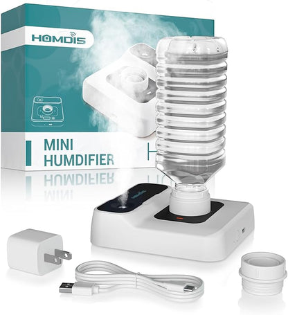 Travel Humidifier, Portable Small Humidifier for Plants, Bedroom, Office, Hotel or Car, 5000mAh Battery Operated Mini Cool Mist Humidifiers, Quiet 23dB, Auto-off, Night Light & BPA-Free, White