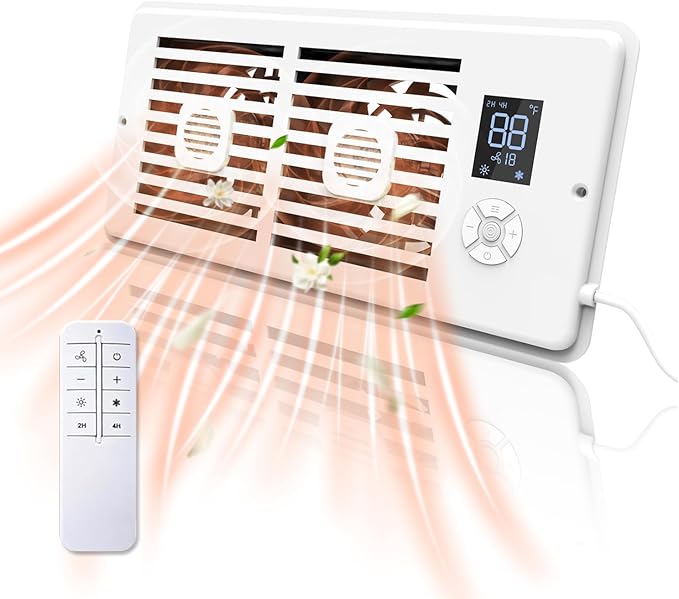 Register Booster Fan,10-Speed Smart Thermostat AC Vent Fan with Timer Setting and Aroma Function, Air Vents Fans & Heating for Wal (White, 4" x 10")