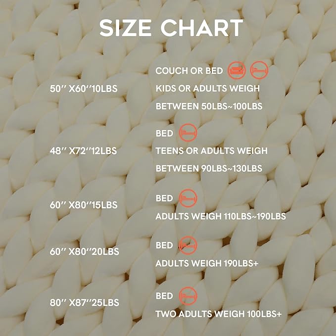 YnM Velvet Weighted Blanket, Handmade Chunky Knitted Design, Soft and Cozy, Temperature Regulating and Breathable, Machine Washable Throw for Sleep or Home Decor (Cream, 80x87 Inch, 25lbs)