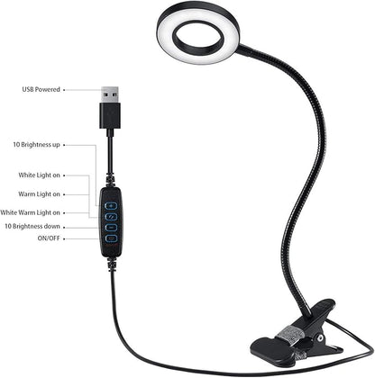 Clip Light Reading Lights 48 LED Clamp-on Desk Lamp with 3 Color Modes and 10 Brightness Dimmable, 360 ° Flexible Gooseneck Book Clamp Light for Video Conference Lighting Headboard