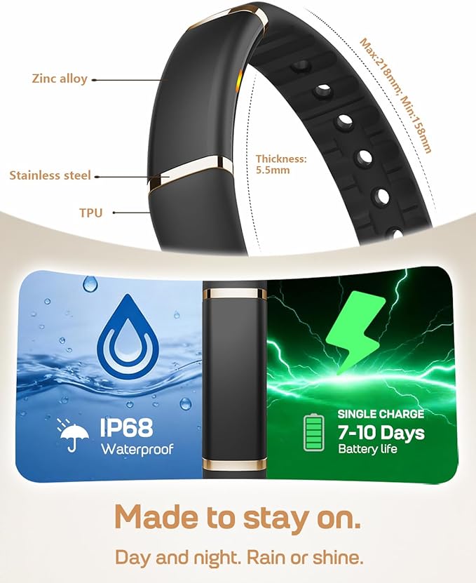 FITVII Ultra Slim Fitness Tracker Wristband, Health and Fitness Wearable with 24/7 Heart Rate, Blood Pressure and HRV Sleep Monitor, Subscription Free Activity Tracker for Android & iPhone