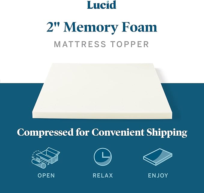 LUCID 2 Inch Traditional Foam Mattress Topper – Ventilated & Breathable – Conforming Support – Twin size
