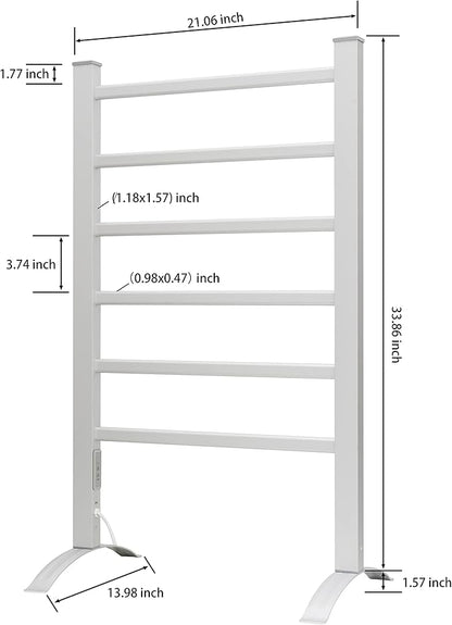 KEG Towel Warmer 6 Bars for Bathroom Freestanding or Wall Mounted Bath Towel Heater Plug-in with Built-in Timer Silver