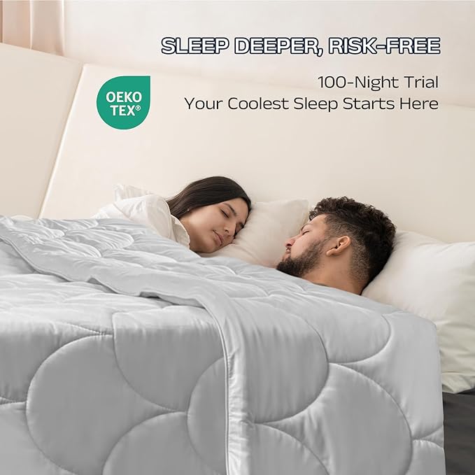 Cooling Comforter for Hot Sleepers - Lightweight Breathable Tencel Blend, Double Sided All-Season Comforter, Temperature Regulating & Machine Washable (Gray, Throw(70''L*60''W))