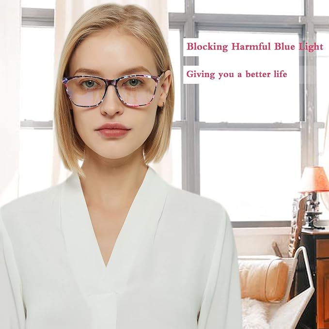 Henotin 6 Pack Ladies Reading Glasses Blue Light Blocking Spring Hinge Readers Anti Eyestrain Computer Eyeglasses (Multicolor-2, 0.0, multiplier_x)