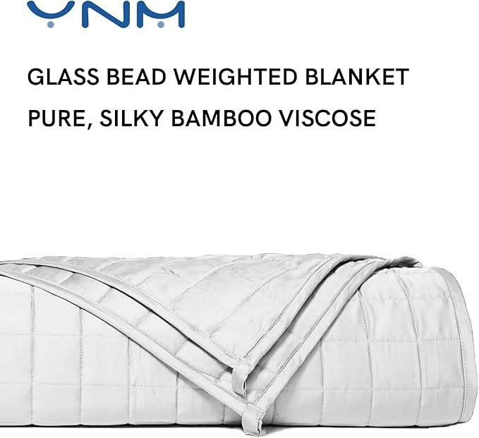 YnM Exclusive Cooling Weighted Blanket with Bamboo Viscose, Smallest Compartments with Glass Beads, Bed Blanket for One Person of 140lbs, Ideal for Twin/Full Bed (48x72 Inches, 15 Pounds, Light Grey)
