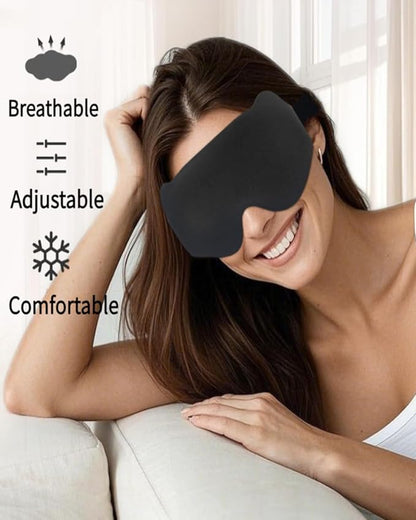 3D Contoured Sleep Mask for Side Sleepers & Travel – 100% Light Blocking Cat-Eye Design, 20mm Deep Eye Cavity & Adjustable Headband | Black Sleep Mask with Earplids, Gift Card & Pouch (Black)