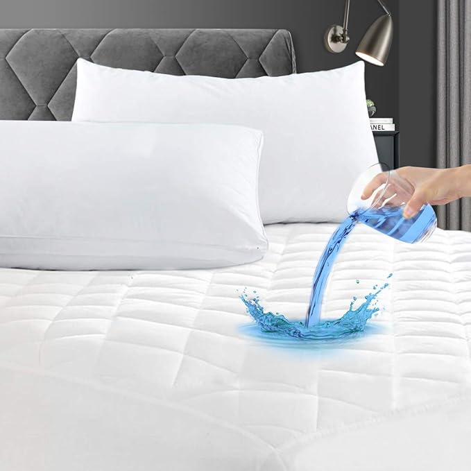 GRT Twin Waterproof Mattress Pad, 100% Waterproof Quilted Fitted Mattress Protector, Noiseless Hollow Cotton Mattress Cover, Fitted 8"-19" Deep, Dust Proof