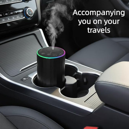 Waterless Essential Oil Diffuser, 7 Colors LED Light, Battery Powered Mini Scent Air Machine, Aromatherapy Mist Diffuser for Home Room Car Office，Black Aluminum Alloy