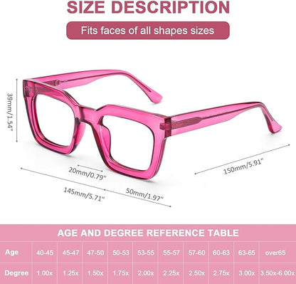 AQWANO Stylish Oversized Reading Glasses for Women Fashion Designer Readers Blue Light Square Computer Glasses