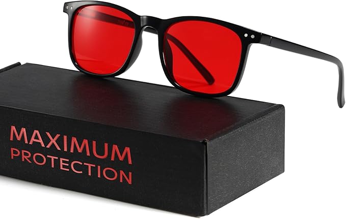 TIJN Sleep Glasses for 99% Blue Green Light Blocking Red Lens for Computer Gaming Screen Fatigue UV Protection