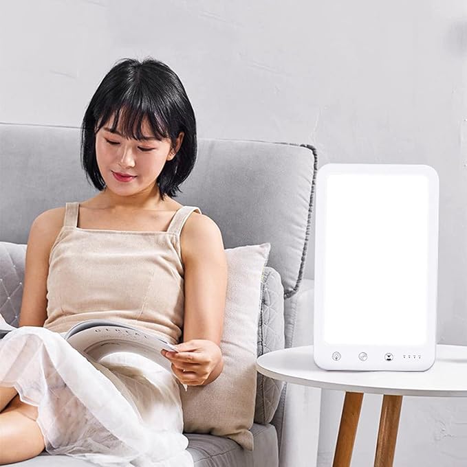Light Therapy Lamp 10000 Lux LED with 3 Light Colours Adjustable Brightness, 4 Timer Settings with Eye Protect Function for Home and Office Use