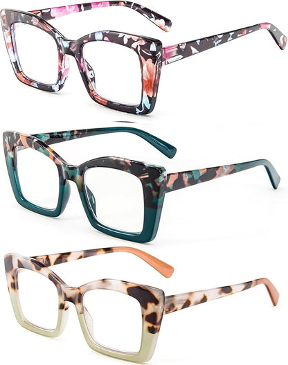 REAVEE Oversized Square Reading Glasses Oprah Style for Women, Blue Light Blocking Large Frame Computer Readers Spring Hinge