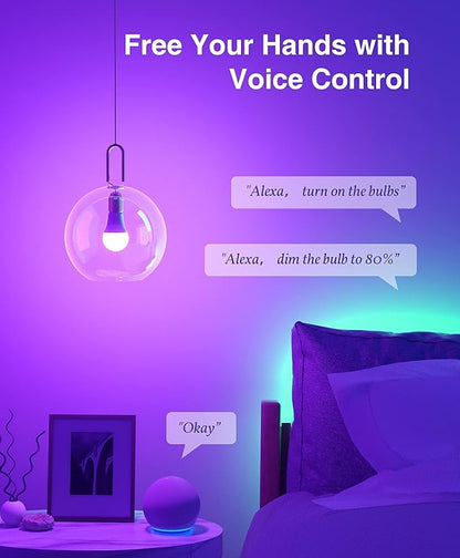 Smart Bulb, WiFi Light Bulbs, Color Changing Light Bulb, Compatible with Alexa & Google Assistant, A19 RGB Alexa Light Bulb, RGB+White, Dimmable LED Light Bulbs, 6 Pack, (WB5-6), Multicolor