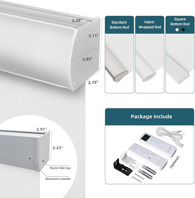 Motorized Shades Work with HomeKit Over Thread,70% Blackout Light Filtering Blinds for Window, Smart Shades with Remote, APP/Voice Control,Custom up110''Wx148''H,Classic White