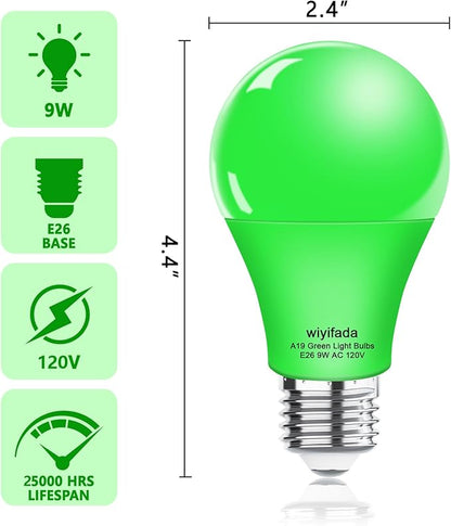 4 Pack A19 LED Green Light Bulbs,120V E26 Christmas Green LED Lights 9W Replace up to 100W,Dimmable Colored Light Bulbs for St. Patrick's Day, Porch Light, Party Decoration, Holiday Lighting