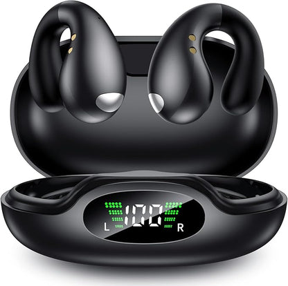 Ultra Open Ear Earbuds - Ergonomic Clip-On Earbuds, Bone Conduction Over-The-Ear Headphones with Waterproof Design and Secure Fit for Small Ears, Carbon Black