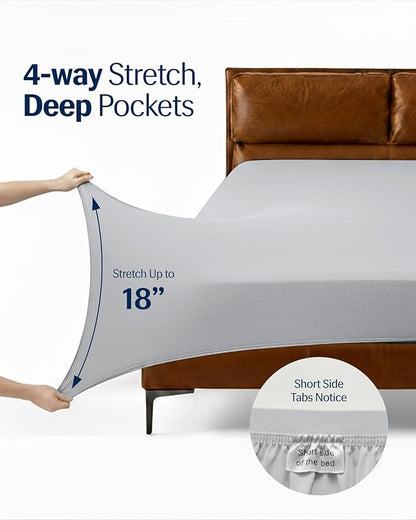 REST® Evercool®+ Starter Sheet Set, Full, Light Gray, Breathable Bed Sheet for Hot Sleeper and Night Sweats, with Pillowcases, Ionic+ Self-Cleaning Silver Yarn for Sensitive Skin, 3PCS No Flat Sheet