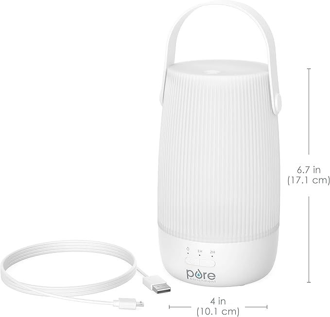 Pure Enrichment PureSpa Zen Cordless Essential Oil Diffuser & Light - Portable Travel-Friendly Aroma Diffuser Lasts 7.5 Hrs, Optional Mood Light, 2 Mist Settings, Optional Timer, & Auto Shut-Off