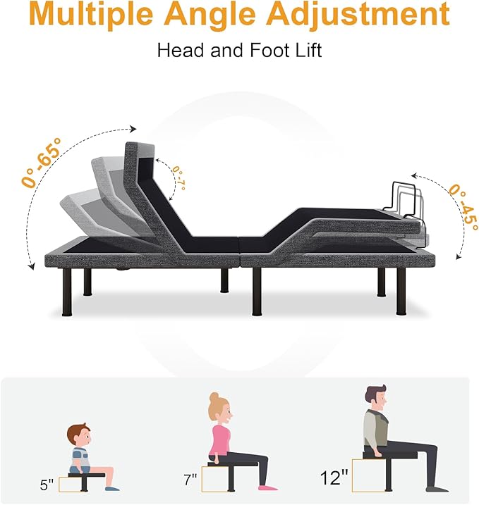 MUUEGM Adjustable Bed Base Frame, Ergonomic Electric Bed Bases with Wireless Remote Control and Head-Pillow-tilt, USB A&C, Massage, Zero Gravity, Anti-Snore, Full