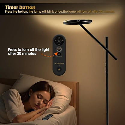 Light Therapy Lamp, 12000 LUX UV-Free Sunlight Lamp, Floor Lamp with Remote, Full Spectrum Sun Lamp, 4 Color Temps 2700-6500K & 7 Brightness & Timer LED Lamp for Living Room Bedroom Home Office, Black