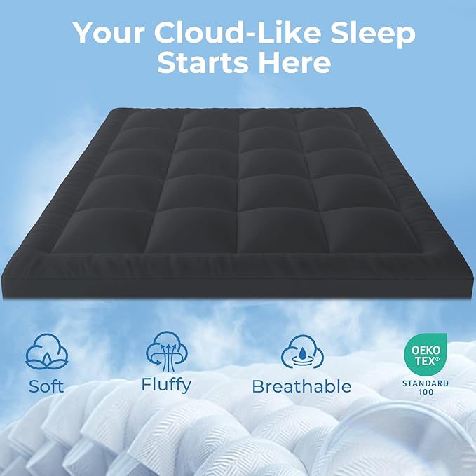 YUGYVOB Full Mattress Topper - 600GSM Extra Thick Cooling & Breathable Mattress Pad with Deep Pocket 8"-21" & Soft Down Alternative Filling, Grey