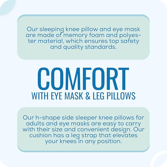 Ark Memory Foam Knee Pillow for Side Sleepers – H-Shaped with Leg Strap for Sciatica, Hip & Back Pain Relief – with Eye Mask & Extra Washable Cover