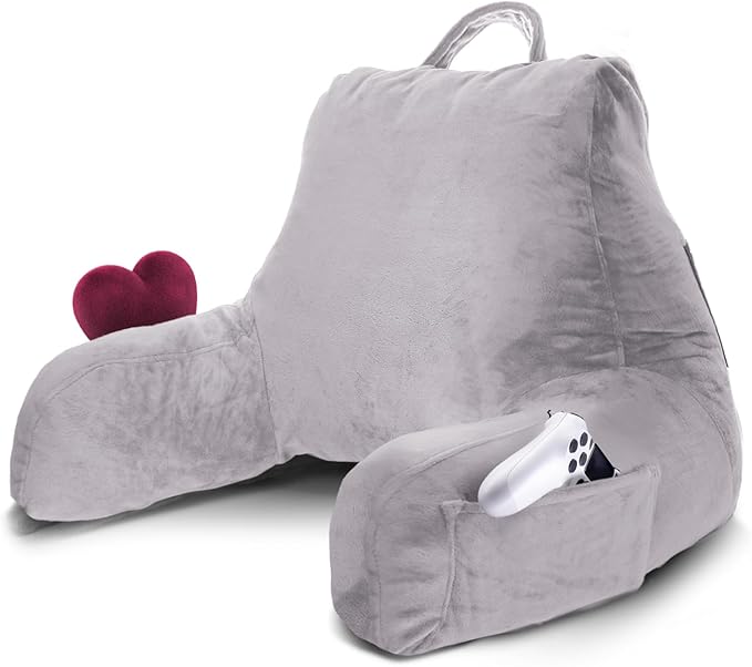 Nestl Reading Pillow for Kids & Teens with Shredded Memory Foam, Backrest Pillows for Reading, Watching, and Gaming, Use on The Couch, Bed, or Floor, Adjustable Support, Washable Cover Grey Lavender