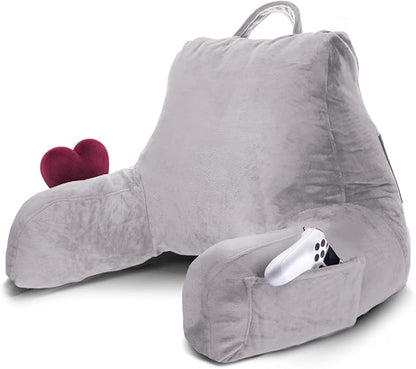 Nestl Reading Pillow for Kids & Teens with Shredded Memory Foam, Backrest Pillows for Reading, Watching, and Gaming, Use on The Couch, Bed, or Floor, Adjustable Support, Washable Cover Grey Lavender