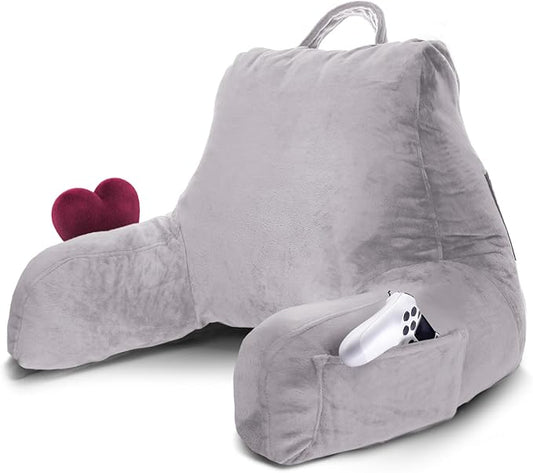 Nestl Reading Pillow for Kids & Teens with Shredded Memory Foam, Backrest Pillows for Reading, Watching, and Gaming, Use on The Couch, Bed, or Floor, Adjustable Support, Washable Cover Grey Lavender